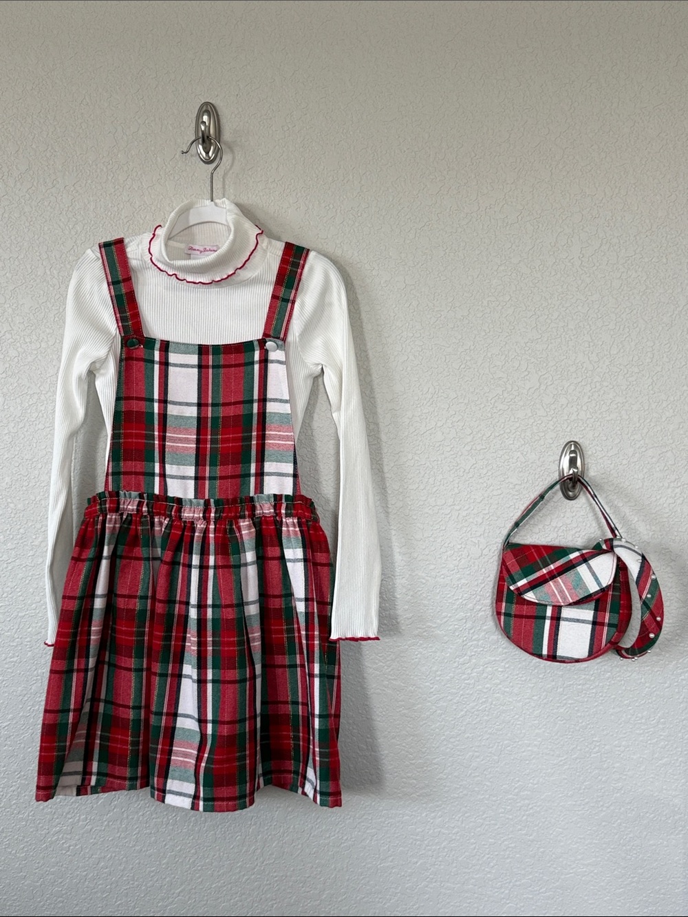 Tommy Bahama Red, Green & White Plaid Pinafore Dress with Matching Purse
